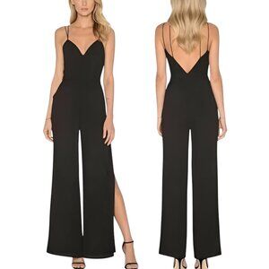 Lovers + Friends Charisma Jumpsuit Open Back Wide Leg Side Slit Black M NWT